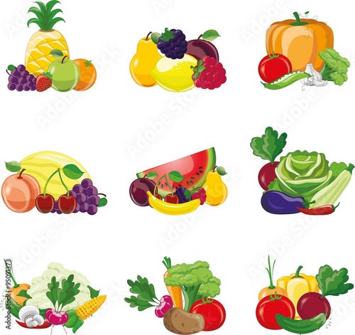 Fototapeta Naklejka Na Ścianę i Meble -  Cartoon vegetables and fruits icons