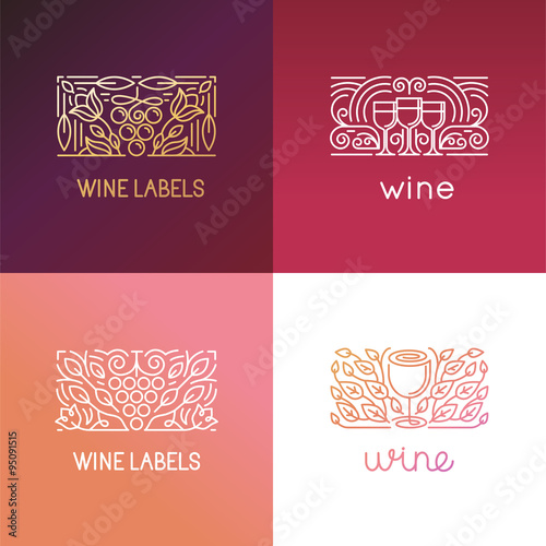 Vector set of logo design elements and signs for wine