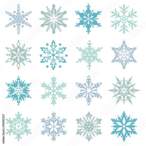 Blue vector snowflake ornaments set
