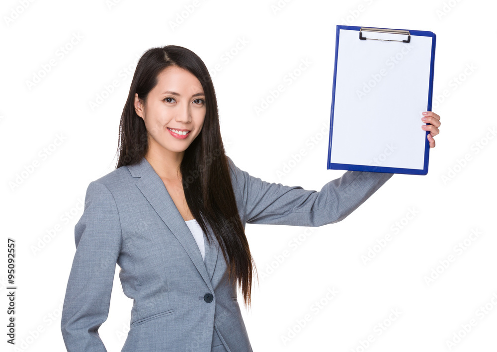 Young Businesswoman show with the clipboard