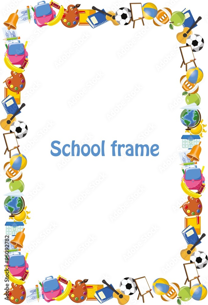 Cartoon students and school stuffs, banner frame Cartoon students and school stuffs, banner frame
