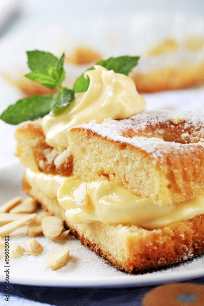 Apricot sponge cake with pudding cream Apricot sponge cake with pudding cream