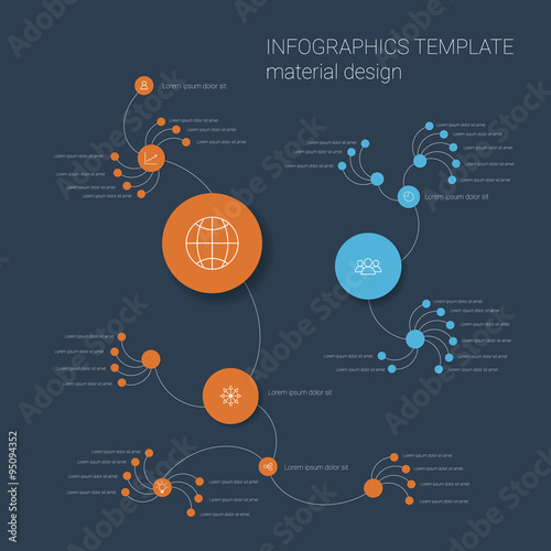 Colorful infographics template with circles. Organizational chart layout. Business presentation icons