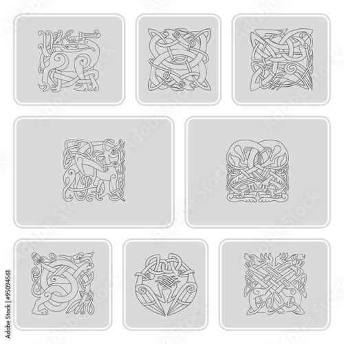 set of monochrome icons with celtic art and ethnic ornaments for your design