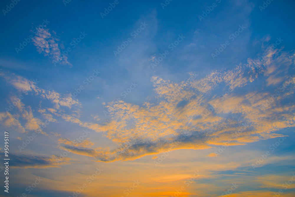 Gold light on blue sky in the morning 