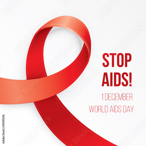 Aids Awareness Red heart Ribbon on white background.
