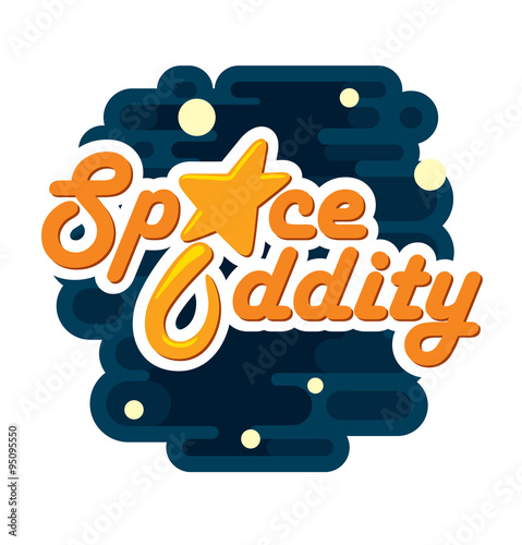 Vector Space cover. Cartoon image space covers: orange lettering "Space Oddity" on a dark blue star background. The text is written in curves.