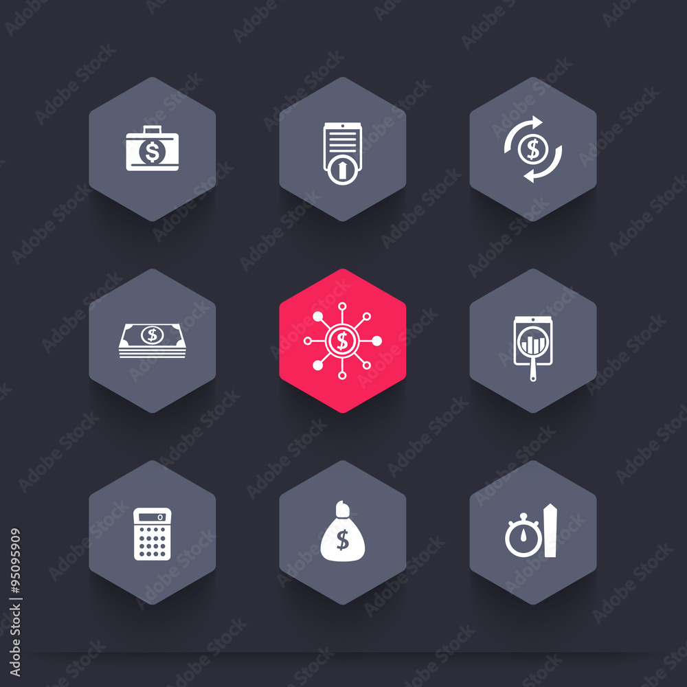 Naklejka premium finance, investments, capital hexagon icons, vector illustration