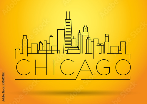 Linear Chicago City Silhouette with Typographic Design