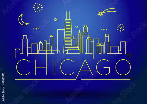 Linear Chicago City Silhouette with Typographic Design