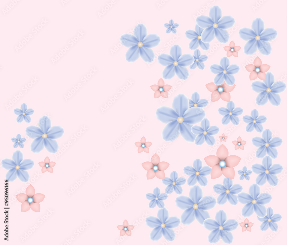 Blue and pink flowers composition