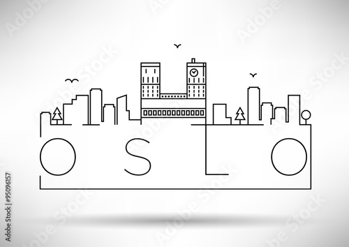 Linear Oslo City Silhouette with Typographic Design