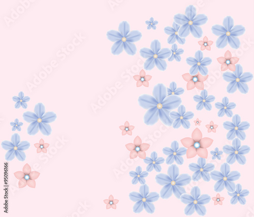 Blue and pink flowers composition