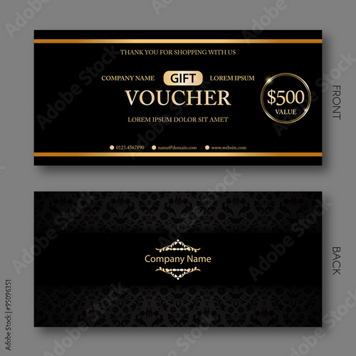 Elegant Gift Voucher Template With Damask Pattern.