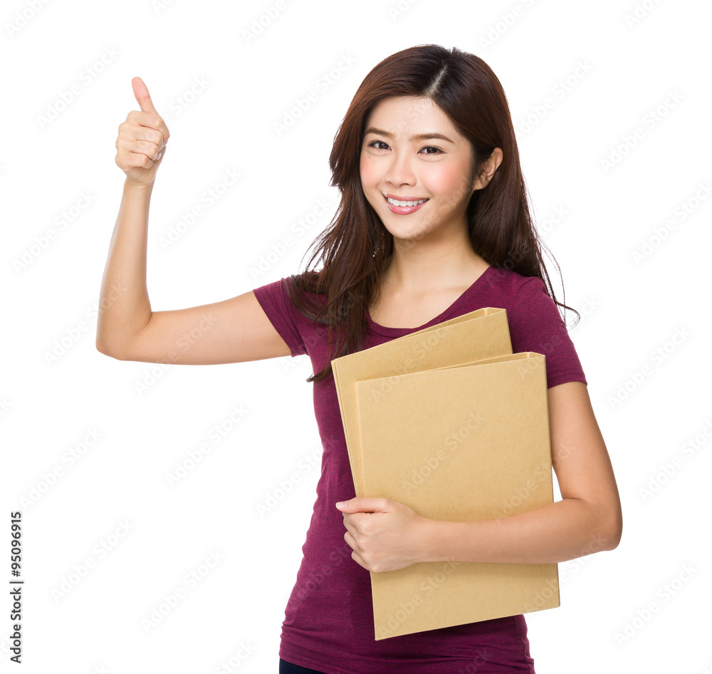 Asian Young Woman hold with folder and thumb up Asian Young Woman hold with folder and thumb up