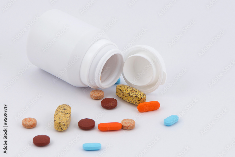 Medication Concept Isolated on White with Bottle Medication Concept Isolated on White with Bottle