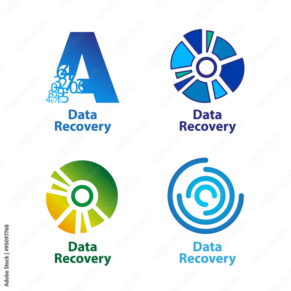 Set of isolated blue and green data recovery company logos on white  background Stock Vector | Adobe Stock