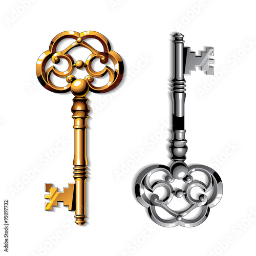 Gold and silver realistic vintage isolated keys
