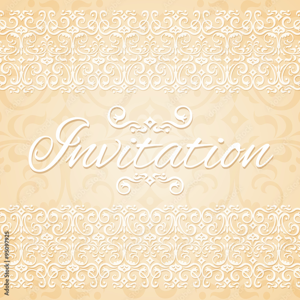 Beige floral ornament wedding invitation card Beige floral ornament wedding invitation card