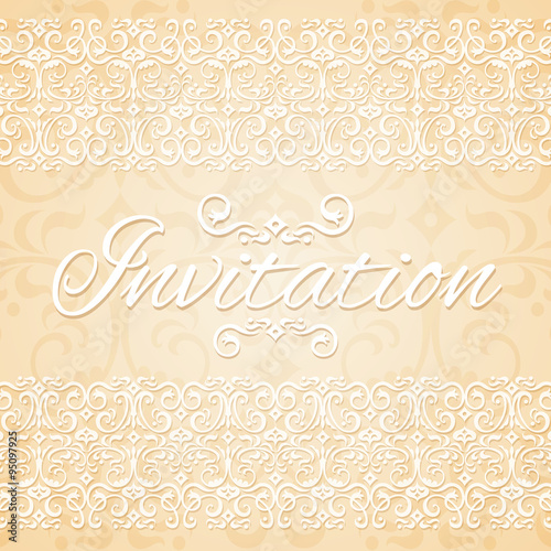 Beige floral ornament wedding invitation card