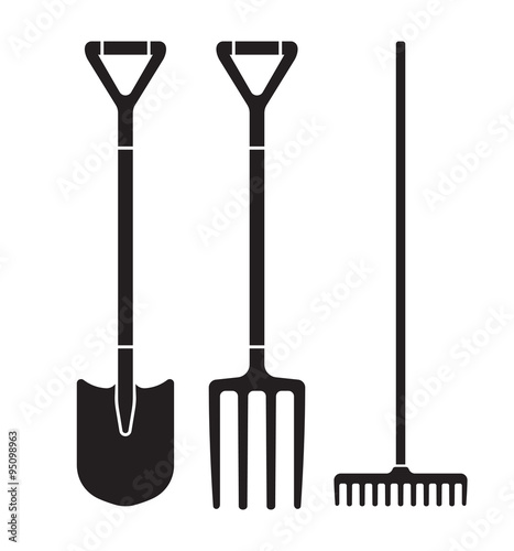 Spade, pitchfork and rake vector illustration
