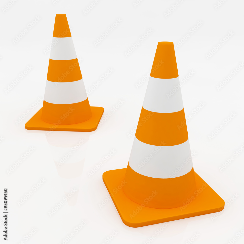 3d orange traffic cones with white stripes. 3d orange traffic cones with white stripes.
