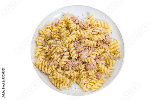 Pasta with tuna isolatedo non white