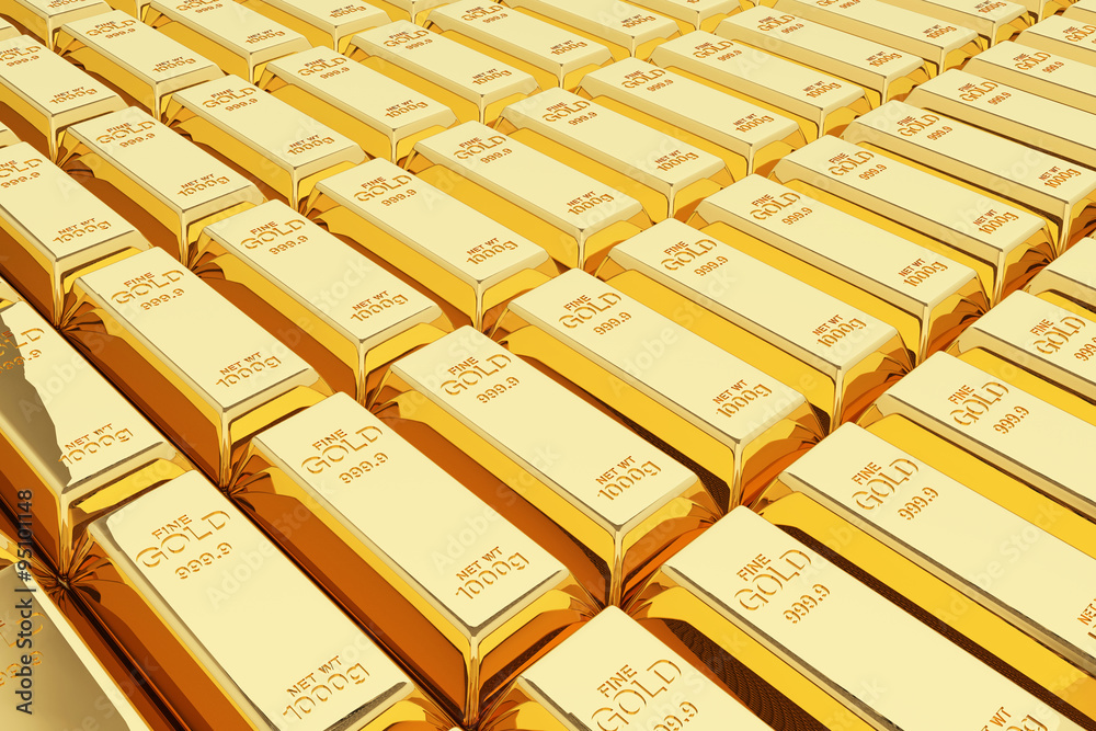 3d stack of gold bars. 3d stack of gold bars.