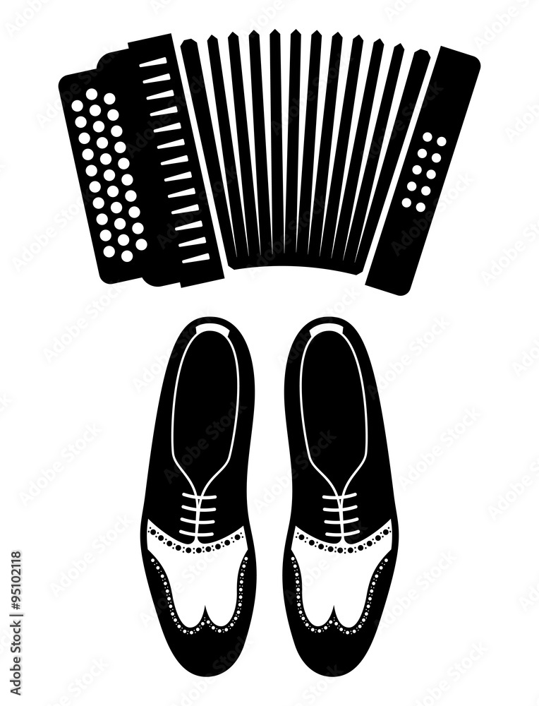 accordion and tango shoes - obrazy, fototapety, plakaty 