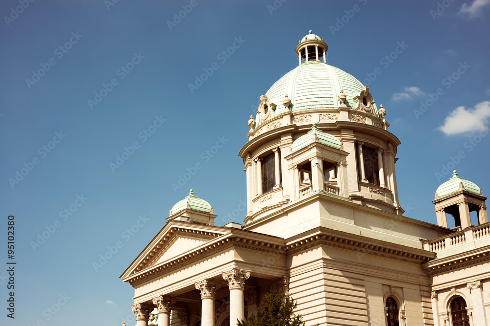 House of the National Assembly in Belgrade, Serbia. Color tone t