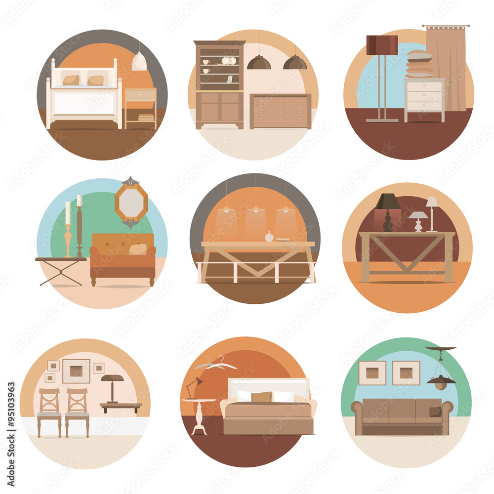 Interior set with futniture scenes Interior set with futniture scenes