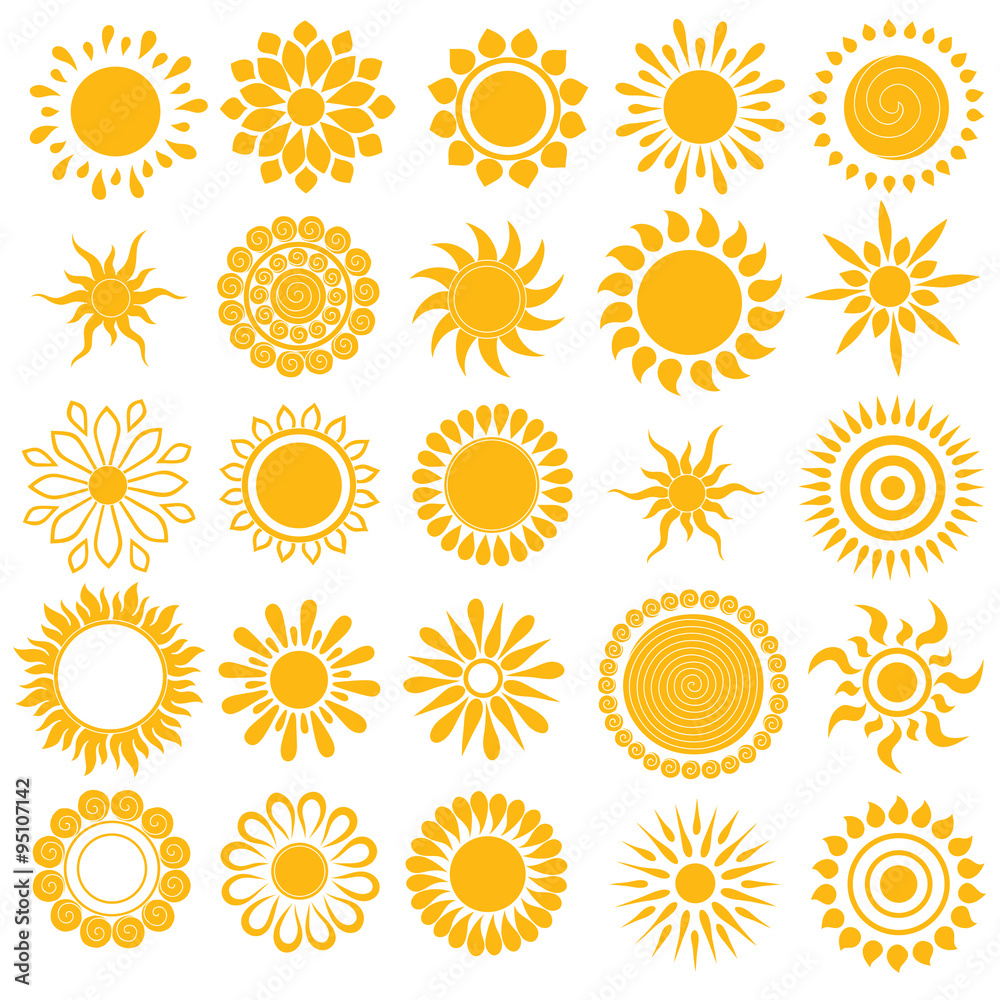 Vector set of different hand drawn suns. isolated. Vector set of different hand drawn suns. isolated.