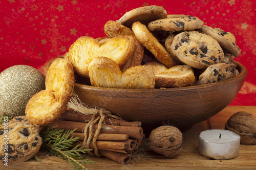 Christmas arrangement of fresh homemade cookies and cinnamon