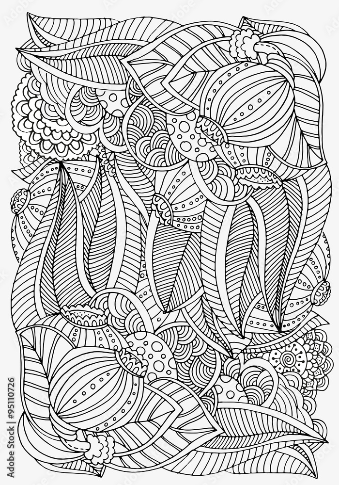 Fototapeta premium Pattern for coloring book. Ethnic, floral, retro, doodle, vector, tribal design element. Black and white background