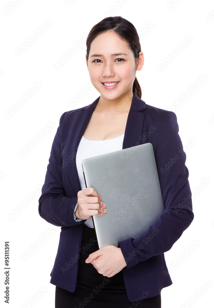 Asian Businesswoman hold with laptop computer Asian Businesswoman hold with laptop computer