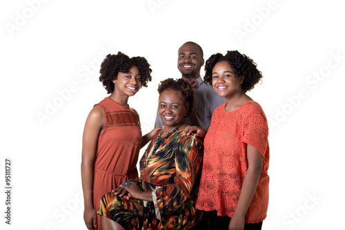 A mother and her 3 teenage children isolated on white