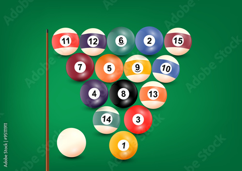 Billiard or snooker balls and cue ,vector illustration