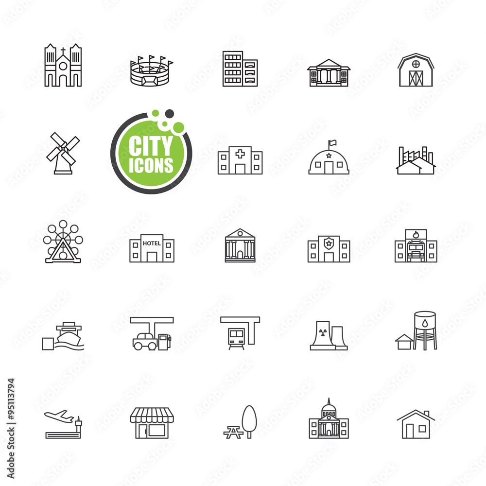 Buildings city vector illustration set Buildings city vector illustration set