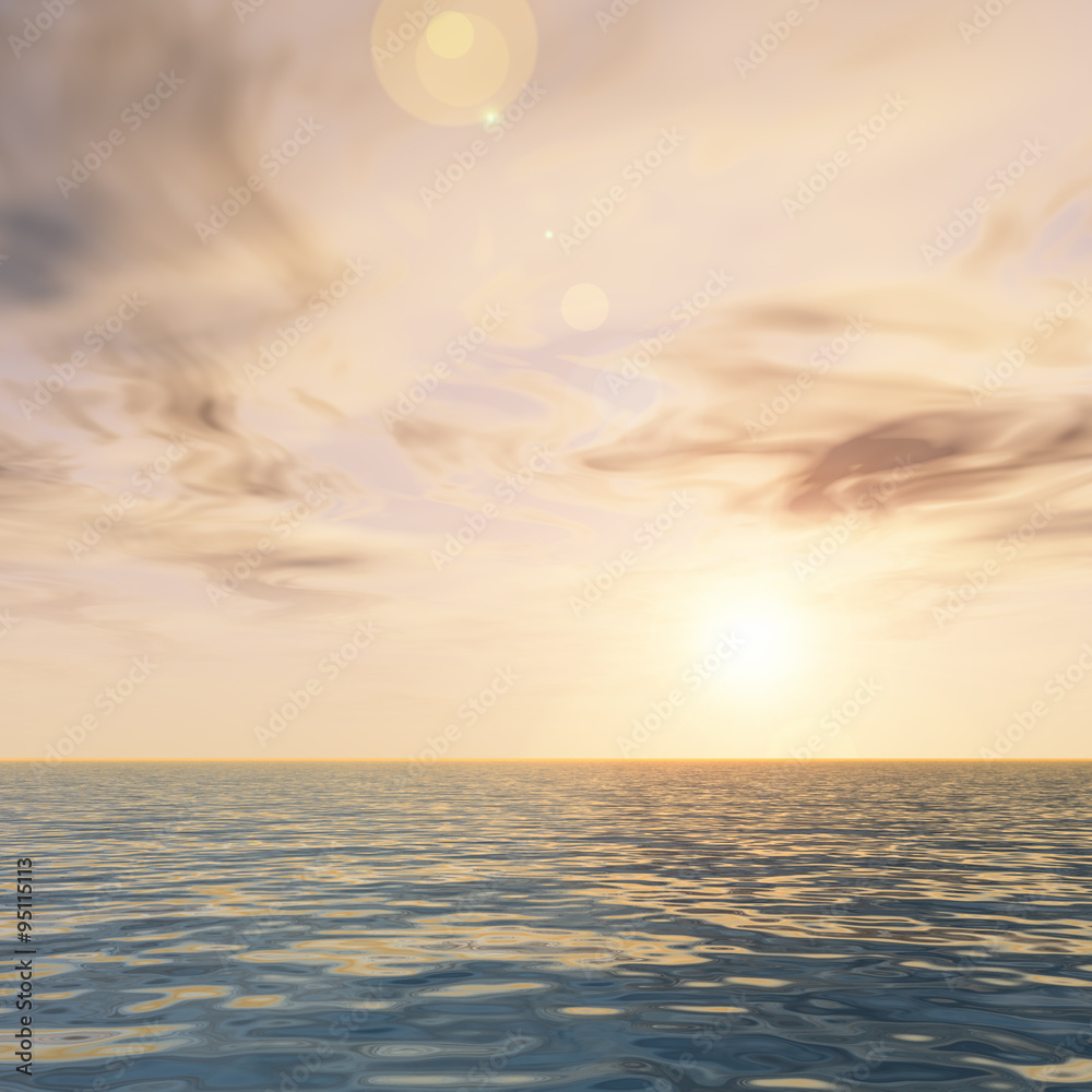 Conceptual sea water and sunset sky