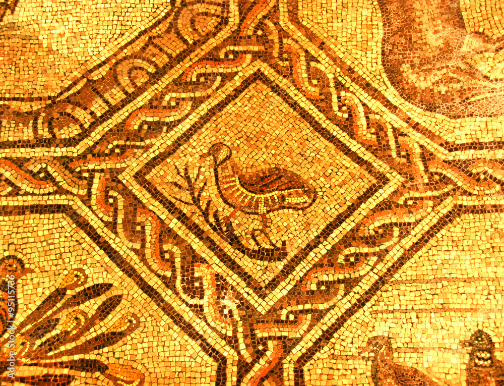 Ancient roman mosaic of a partrige