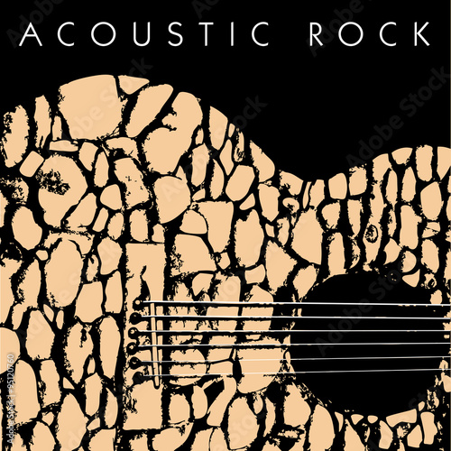 A depiction of an acoustic guitar made of stones