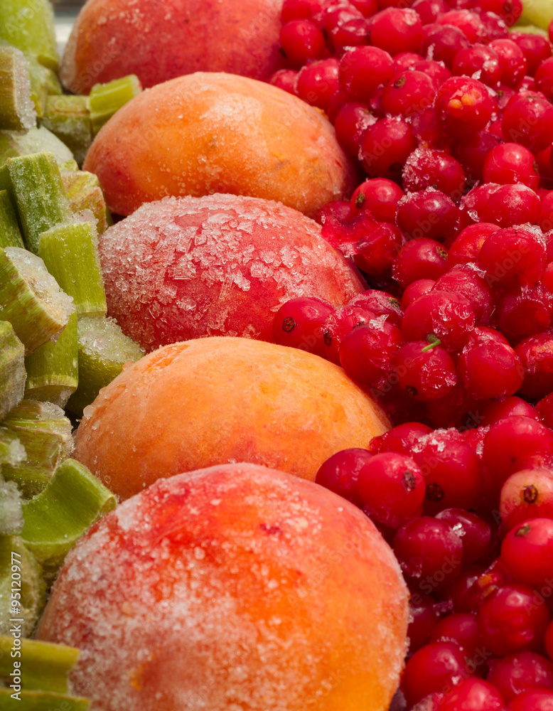 frozen peach, red currant berries and rhubarb frozen peach, red currant berries and rhubarb