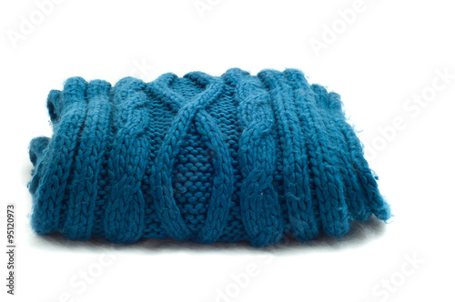 warm knitted blue scarf isolated on white