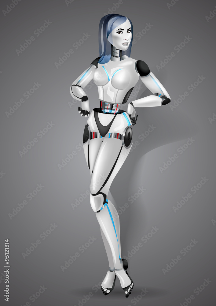 Beautiful girl robot android on gray background. Vector illustration Beautiful girl robot android on gray background. Vector illustration