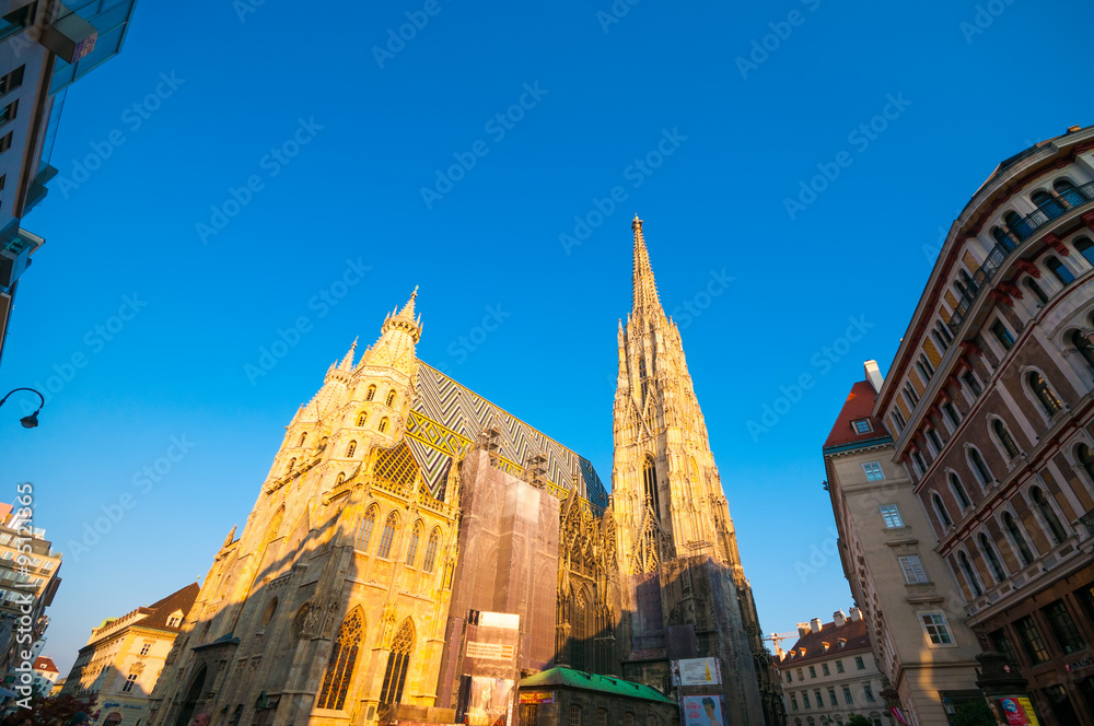 St. Stephan Cathedral at sunset in Vienna, Austria.