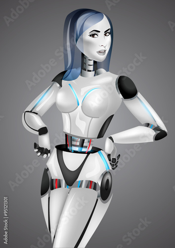 Beautiful girl robot android on gray background. Vector illustration