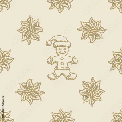 poinsettia christmas gingerbread flower pattern seamless background