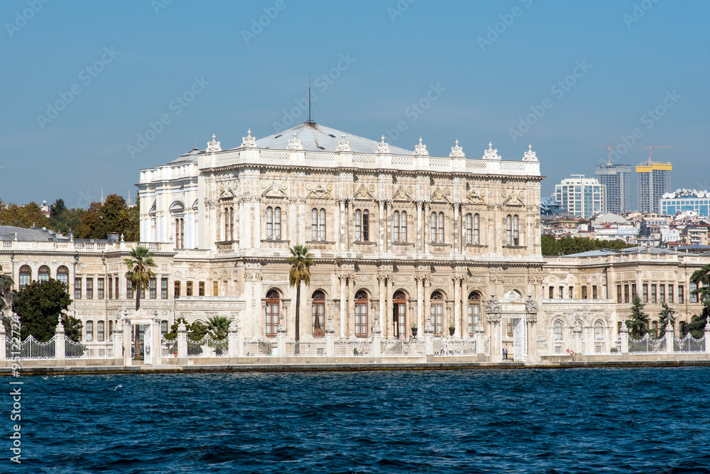 The Dolmabahce Palace in Istanbul seen from the Bosphorus