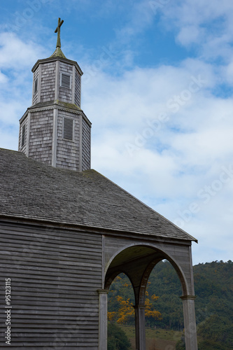 Historic wooden Church of Quinchao on the small island of Quinchao in the archipelago of Chiloe in Chile. photo