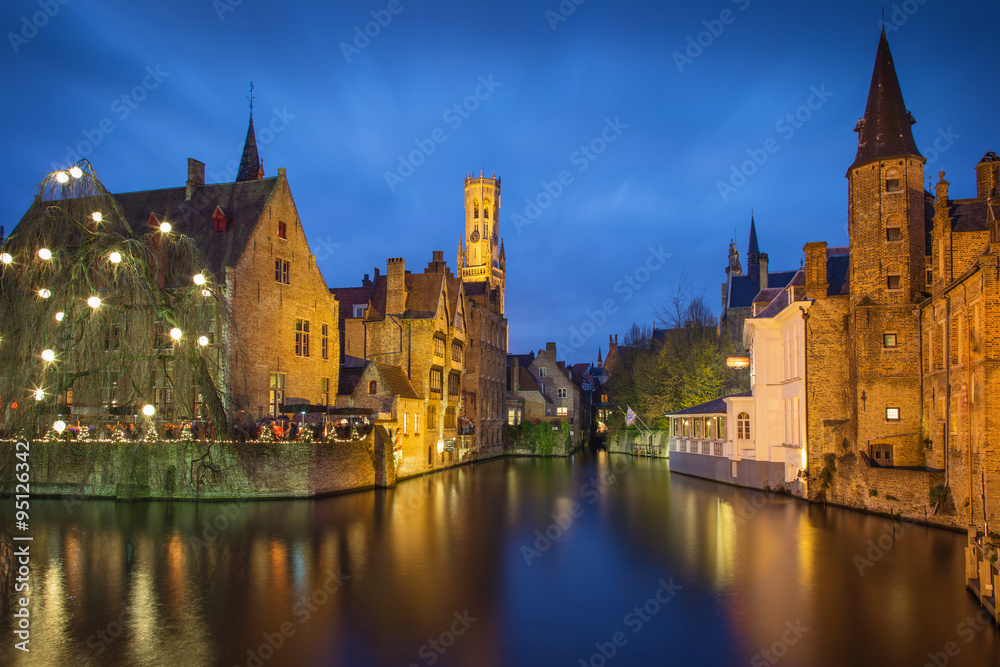 Canal of Bruges at blue hour, Belgium